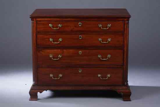 Appraisal: AMERICAN CHIPPENDALE WALNUT CHEST-OF-DRAWERS Late th century Rectangular top having