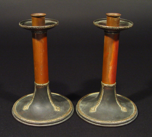 Appraisal: Pair of Arts and Crafts circular based copper candlesticks stamped