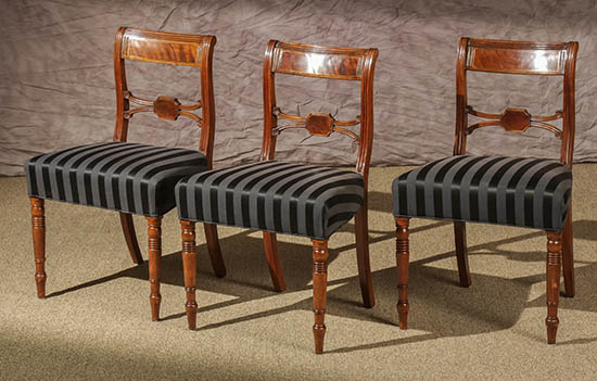 Appraisal: Set of Six Regency Brass Inlaid Mahogany Side Chairs Early