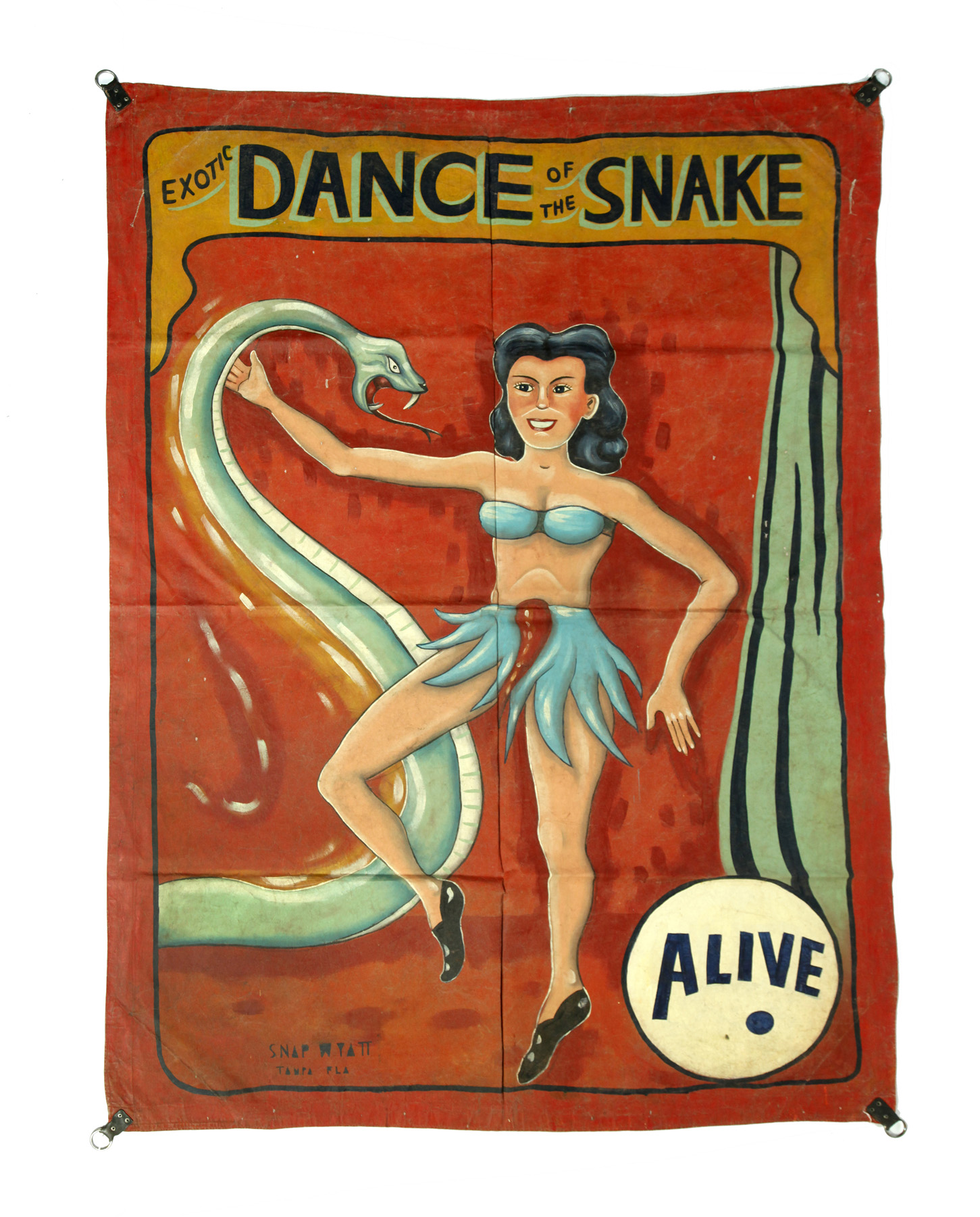 Appraisal: CIRCUS SIDE SHOW BANNER EXOTIC DANCE OF THE SNAKE SIGNED