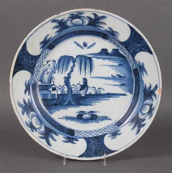 Appraisal: Bristol Delftware charger circa blue and white chinoiserie decorated with