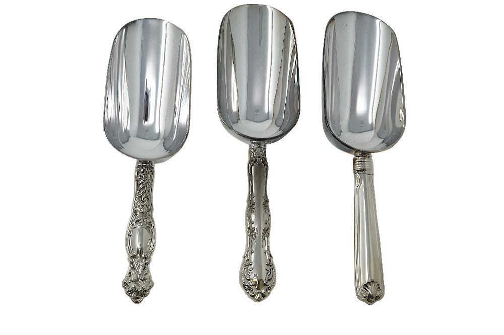 Appraisal: Three Sterling Silver Scoops Three Sterling Silver Ice Scoops Three