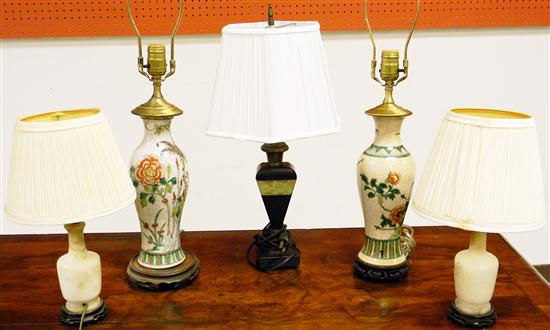 Appraisal: Five lamps two alabaster '' h one repaired one onyx