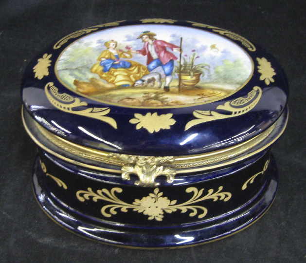 Appraisal: French Gilt-Brass-Mounted Cobalt Blue Porcelain Jewel Casket second quarter th