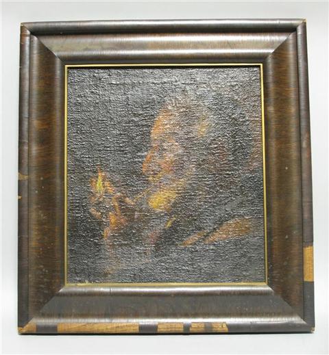 Appraisal: A MAN LIGHTING HIS PIPE Oil on board x in