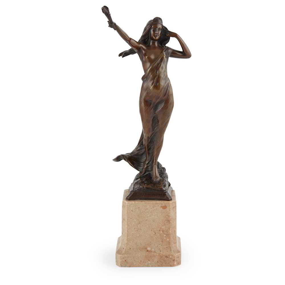 Appraisal: FRENCH ART NOUVEAU MAIDEN CIRCA bronze on marble base cm