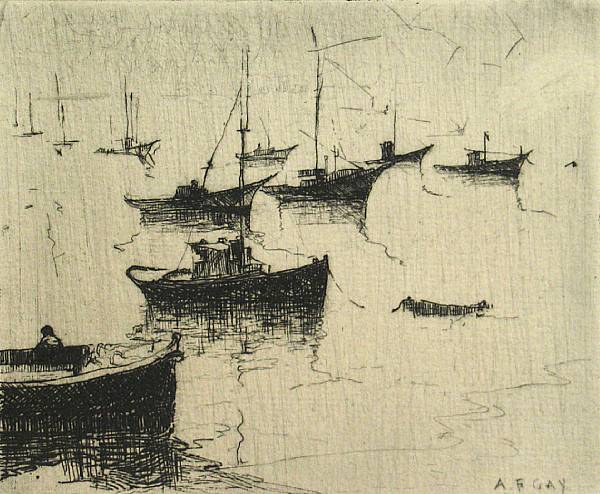 Appraisal: August Gay American - Etchings of Monterey n d Five