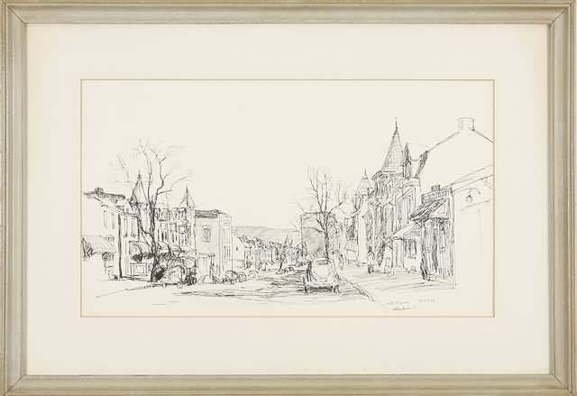 Appraisal: Allentown street scene pen and ink x sight SLR W