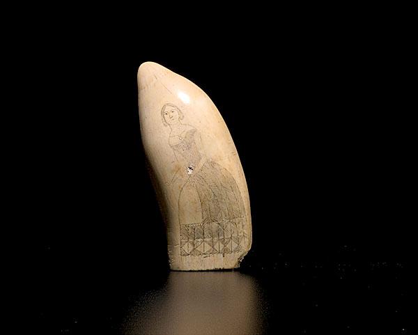 Appraisal: SCRIMSHAWED WHALE'S TOOTH WITH LADY AND PATRIOTIC SLOGAN American ca