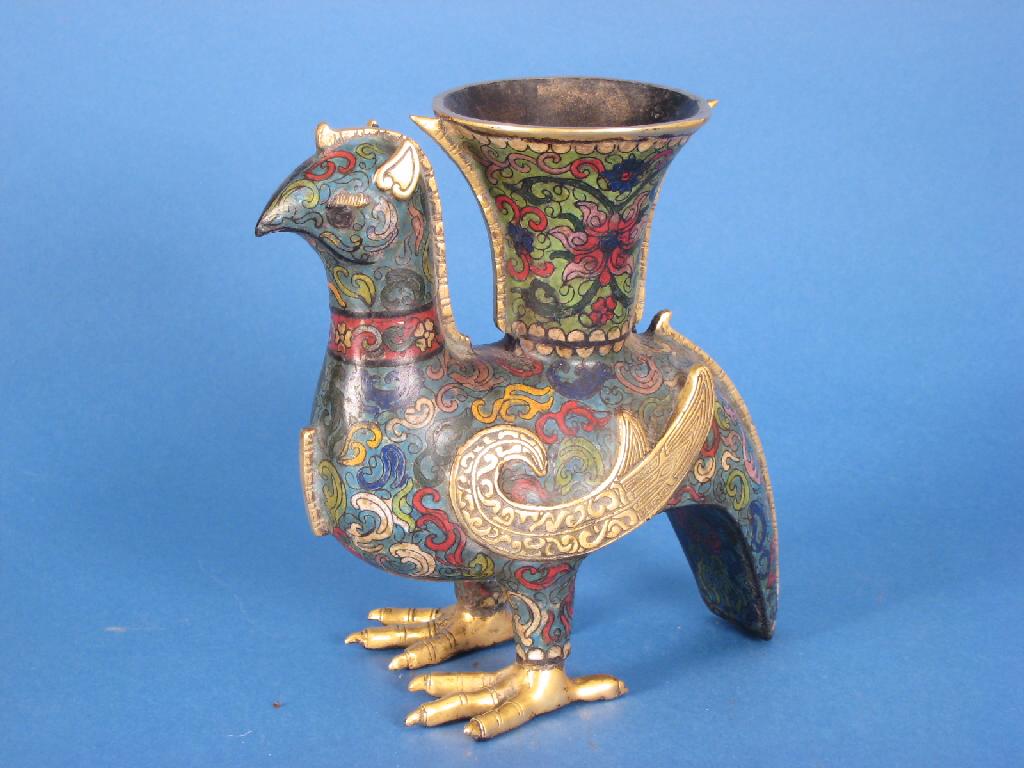 Appraisal: A Chinese bronze Bird Vase with coloured enamel in H