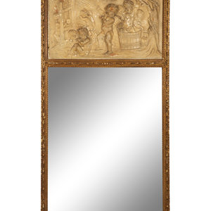 Appraisal: A French Molded Plaster-Inset Giltwood Trumeau Mirror th Century Height