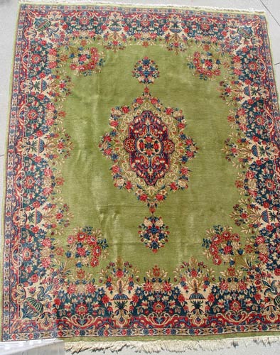 Appraisal: SEMI-ANTIQUE PERSIAN KIRMAN CARPET BRIGHT GREEN FIELD Approx ' ''