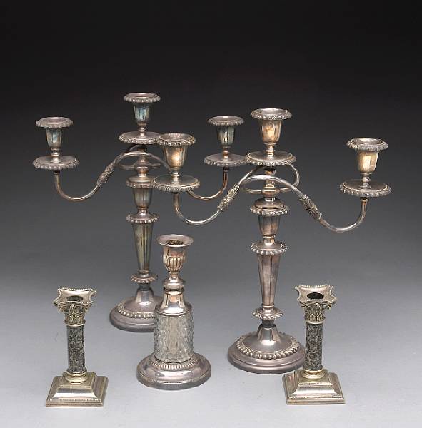 Appraisal: A group of plated candlesticks Comprising pair candlesticks with two