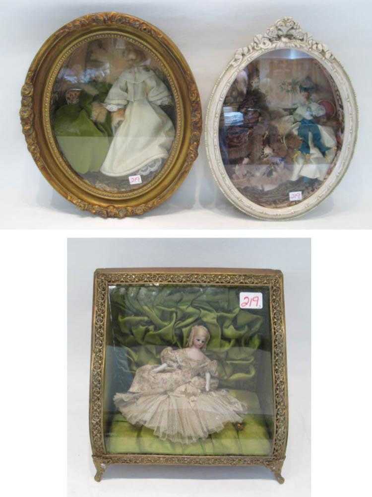 Appraisal: TWO VICTORIAN DIORAMA AND ONE CASED DOLL the shadow box