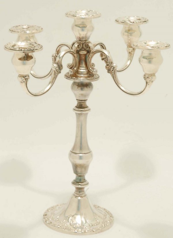 Appraisal: A Gorham sterling silver five lite candelabra Two part Central