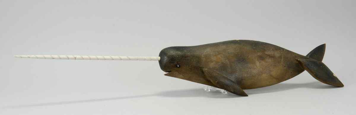 Appraisal: CARVED AND PAINTED WOODEN SILHOUETTE OF A NARWHAL th CenturySigned