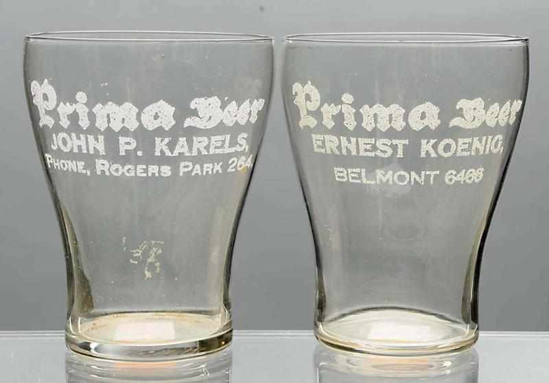 Appraisal: Lot of Prima Beer Glasses Both with raised lettering Includes