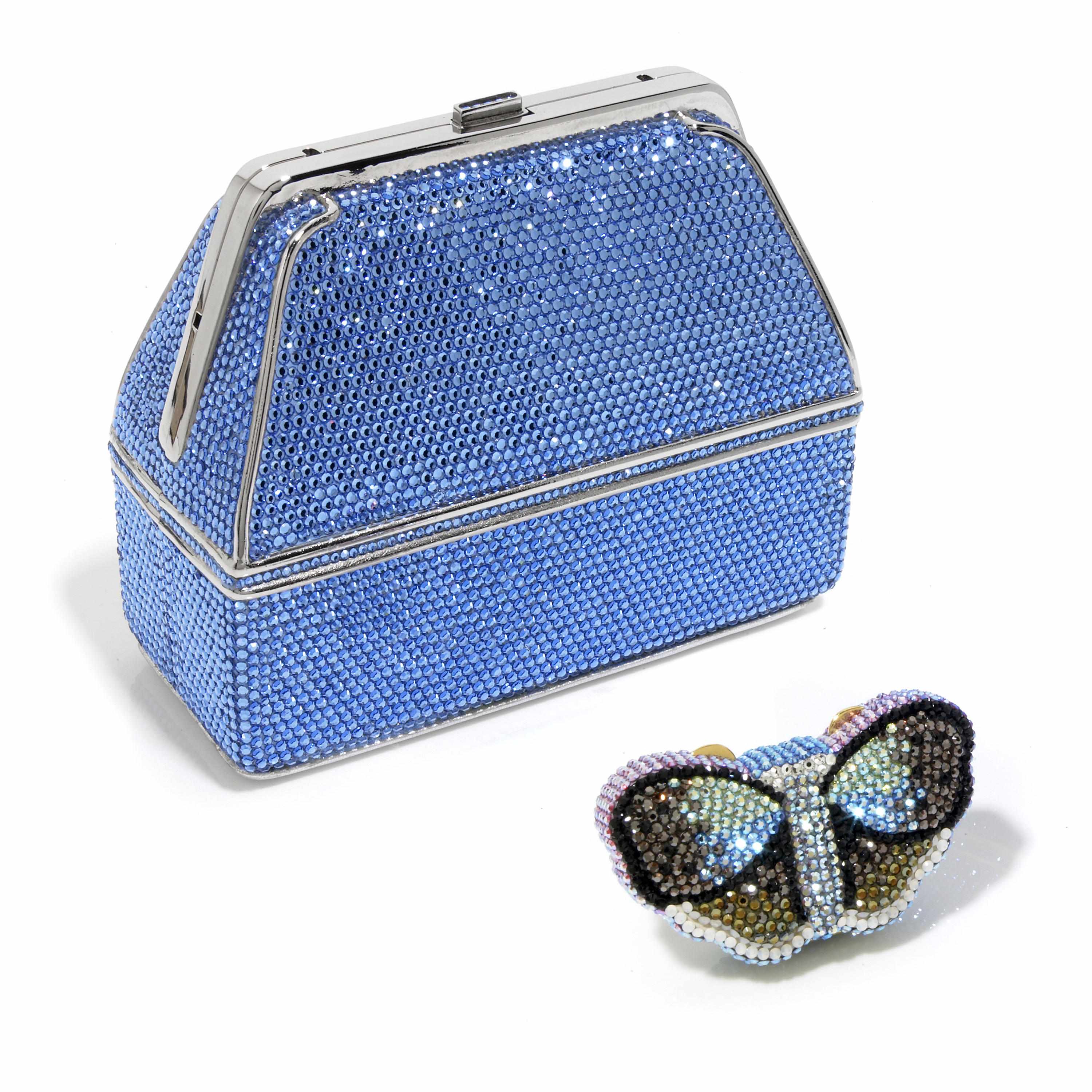 Appraisal: A periwinkle-blue crystal ''mock '' purse together with a multi-colored