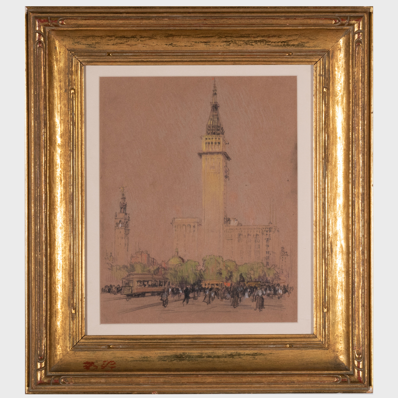 Appraisal: American School Madison Square Park Pastel on brown paper unsigned