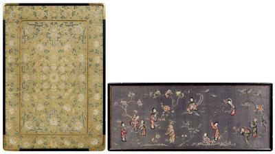 Appraisal: Two Chinese embroidered silk panels one with scrolling lotuses bats