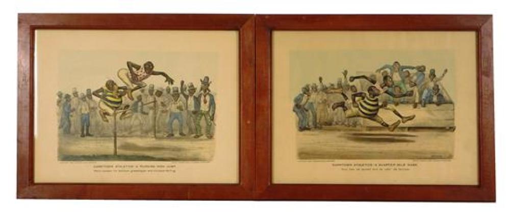 Appraisal: BLACK AMERICANA Two Currier Ives prints from the Darktown Athletics