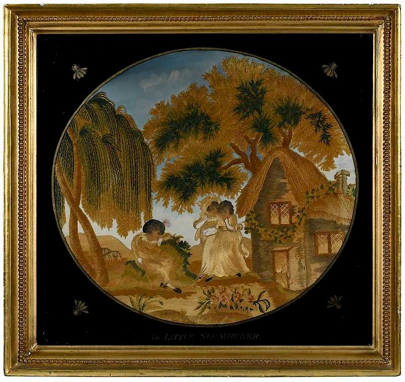 Appraisal: Framed Silk Embroidery The Little Slumberer British early th century