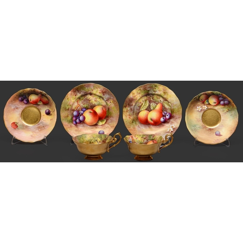 Appraisal: Two Royal Worcester fruit painted teacups saucer and plates and