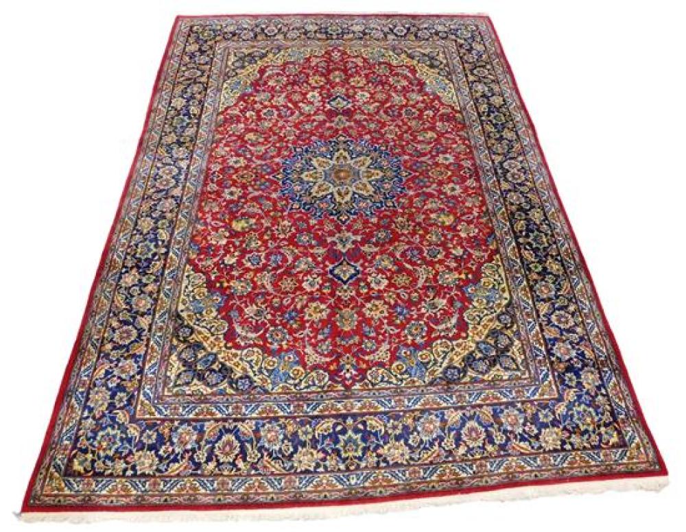 Appraisal: RUG Semi-antique Persian Isphahan ' x ' red field navy