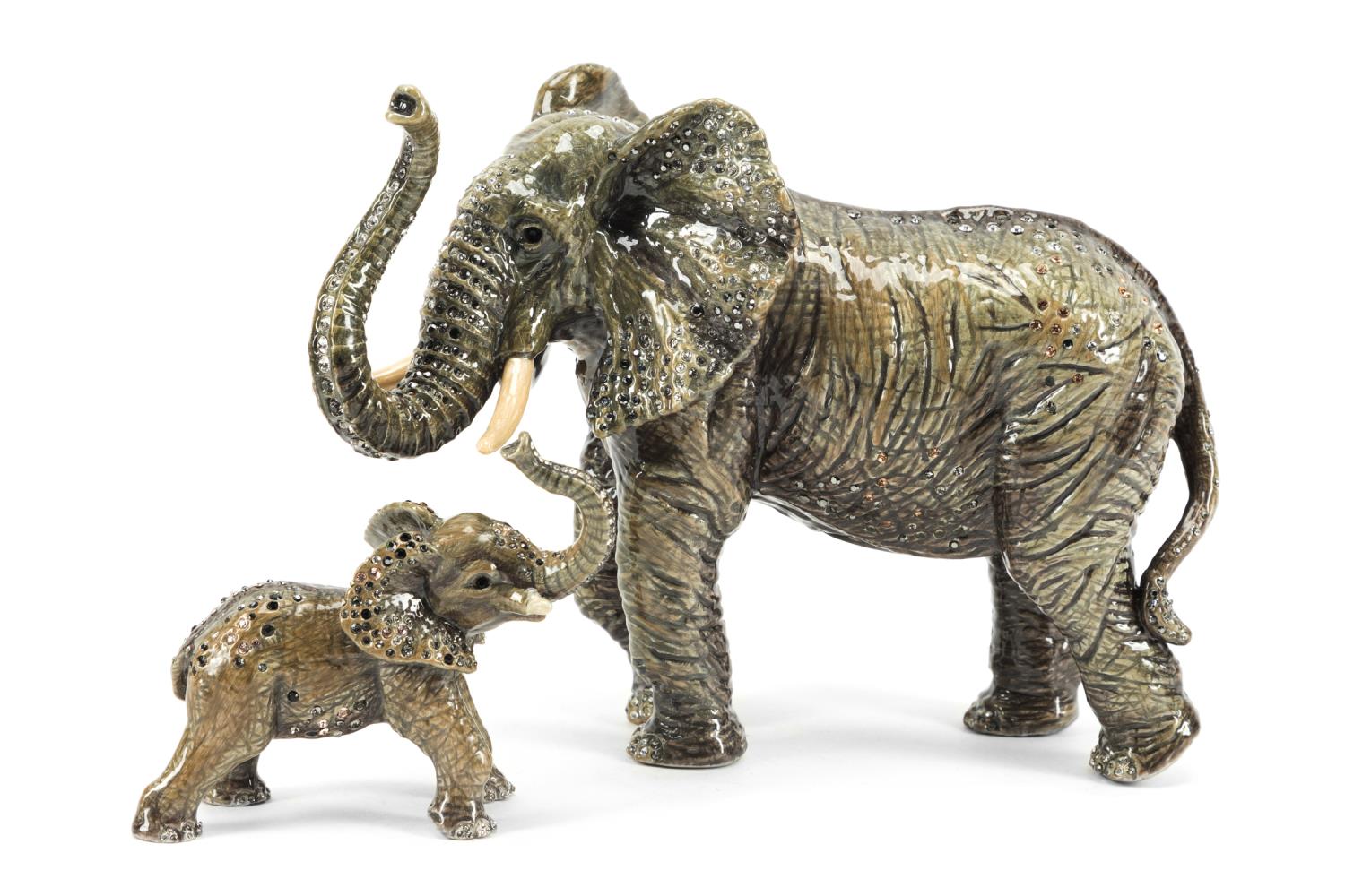 Appraisal: TWO JAY STRONGWATER ELEPHANT BEJEWELED FIGURINES Two Jay Strongwater American