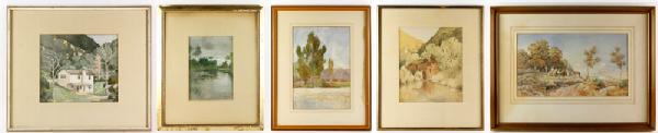 Appraisal: - Lot of Watercolors Lot of five Californian watercolors of