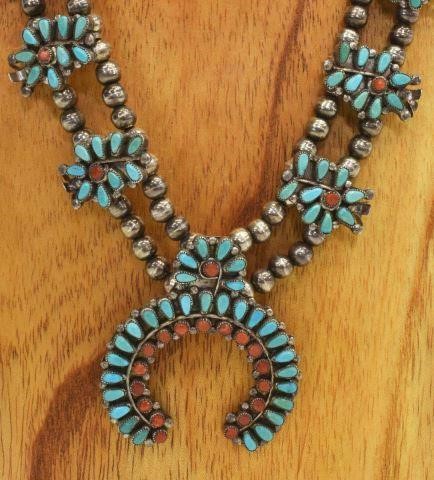 Appraisal: Native American silver content unknown squash blossom necklace Rita Leekity