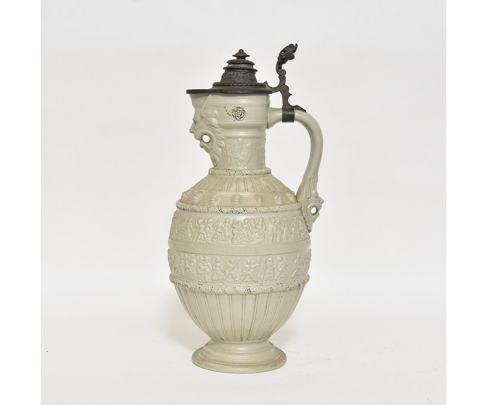 Appraisal: Large German Pitcher Large German pitcher with grotesque head spout