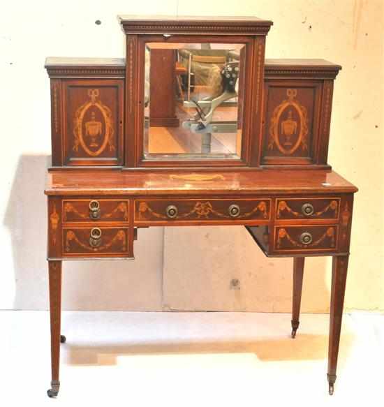 Appraisal: An Edwardian mahogany bonheur du jour The stepped rectangular back