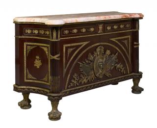 Appraisal: AN EMPIRE STYLE GILT METAL MOUNTED MARBLE TOP MAHOGANY CABINET