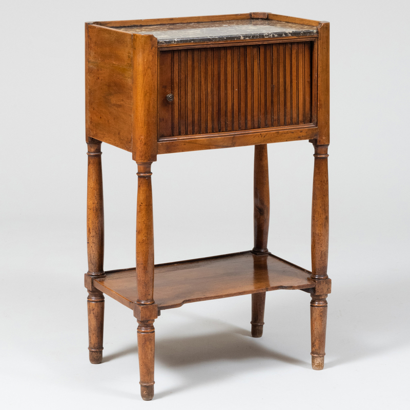 Appraisal: Directoire Provincial Fruitwood Bedside Table With marble inset top x