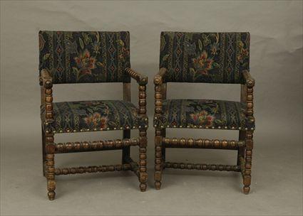 Appraisal: Pair of Continental Baroque Walnut Armchairs