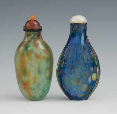 Appraisal: Two Chinese Glass Snuff Bottles A mottled green and russet