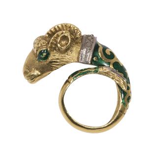 Appraisal: Enamel diamond and k gold ram's head ring Enamel diamond