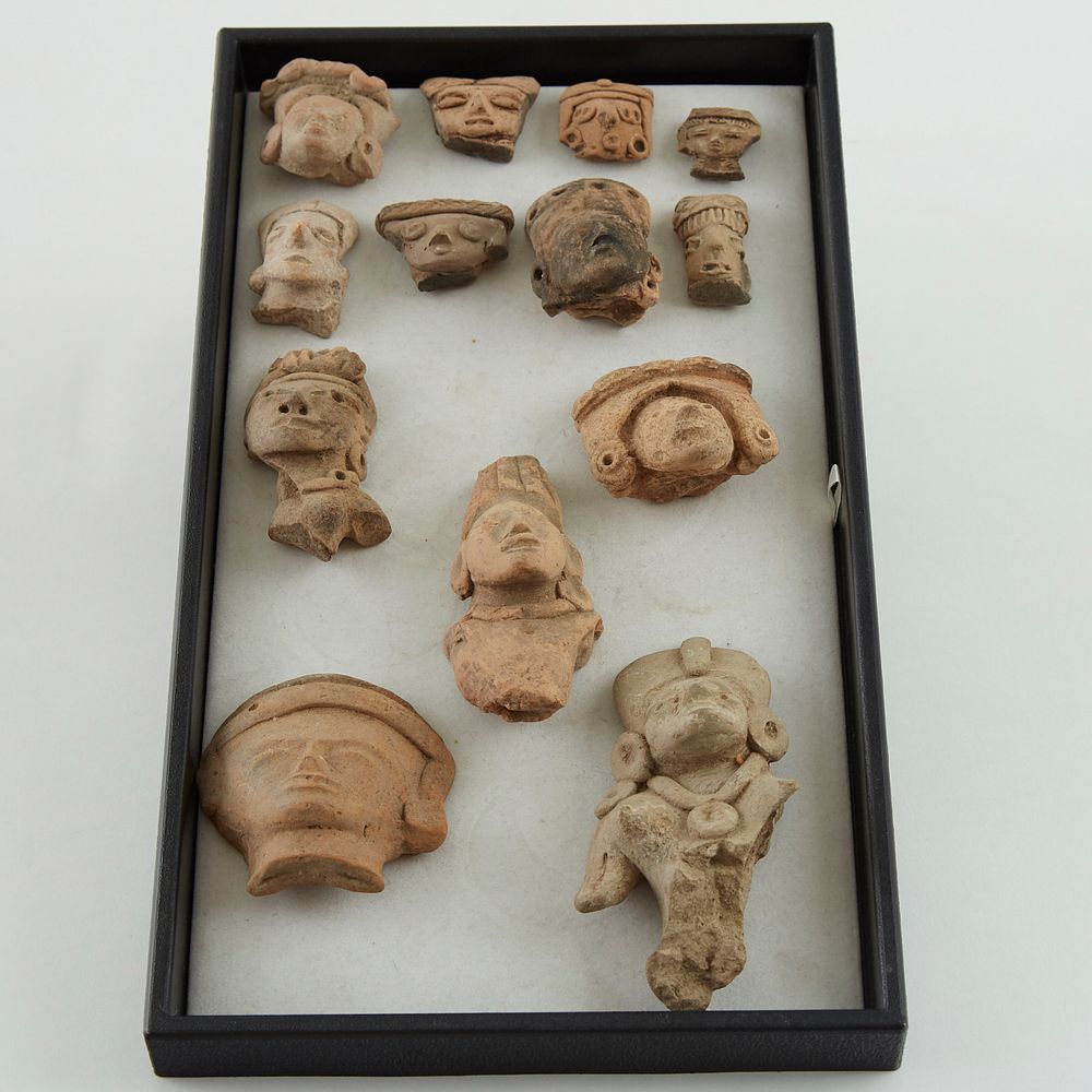 Appraisal: Grp Huastec and Maya Pre-Columbian Pottery Heads Group of thirteen