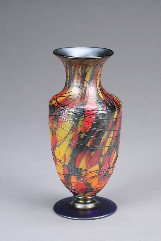 Appraisal: ART GLASS VASE Probably Fenton Mosaic Threaded urn form vase