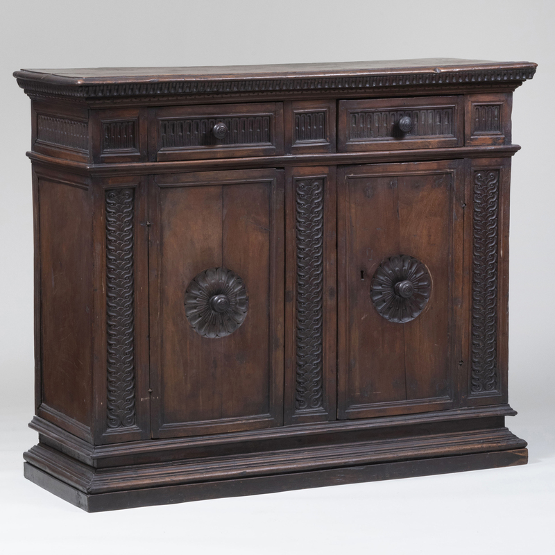 Appraisal: ITALIAN BAROQUE CARVED WALNUT SIDE CABINET x ft in x