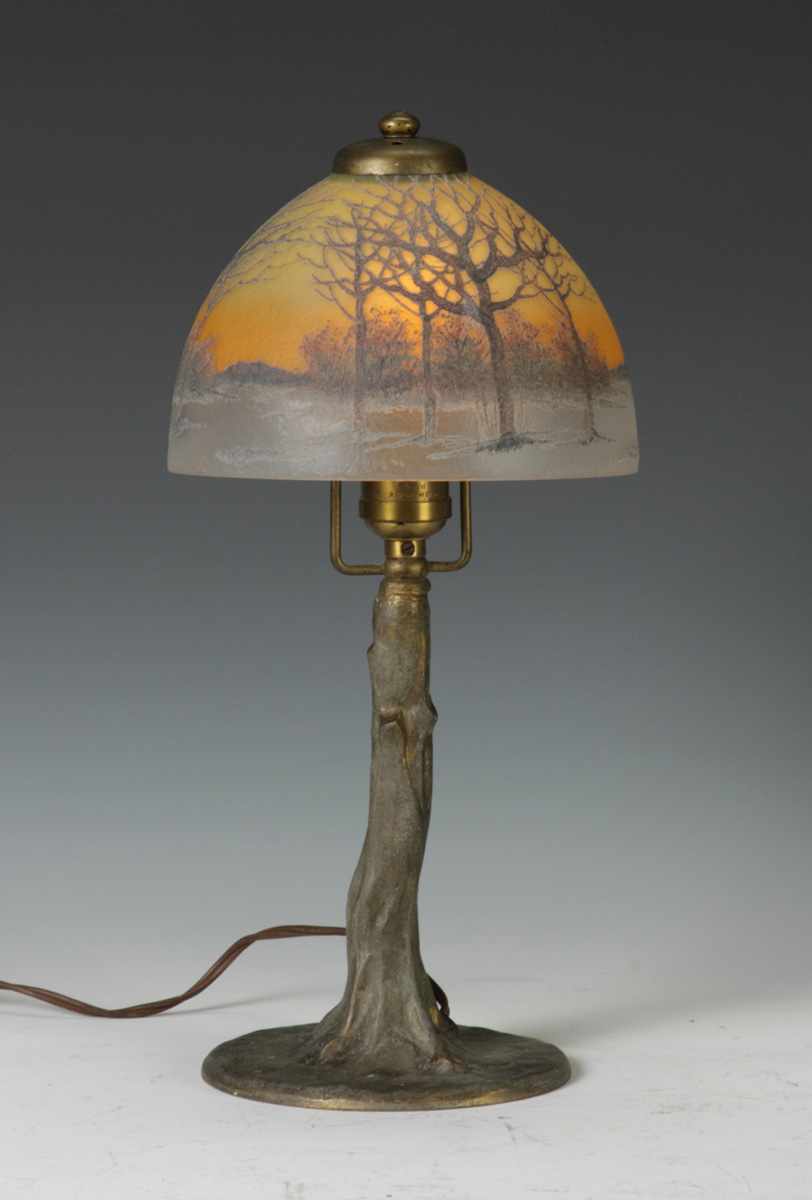 Appraisal: Handel Obverse Reverse Painted Boudoir Lamp Chipped ice shade with