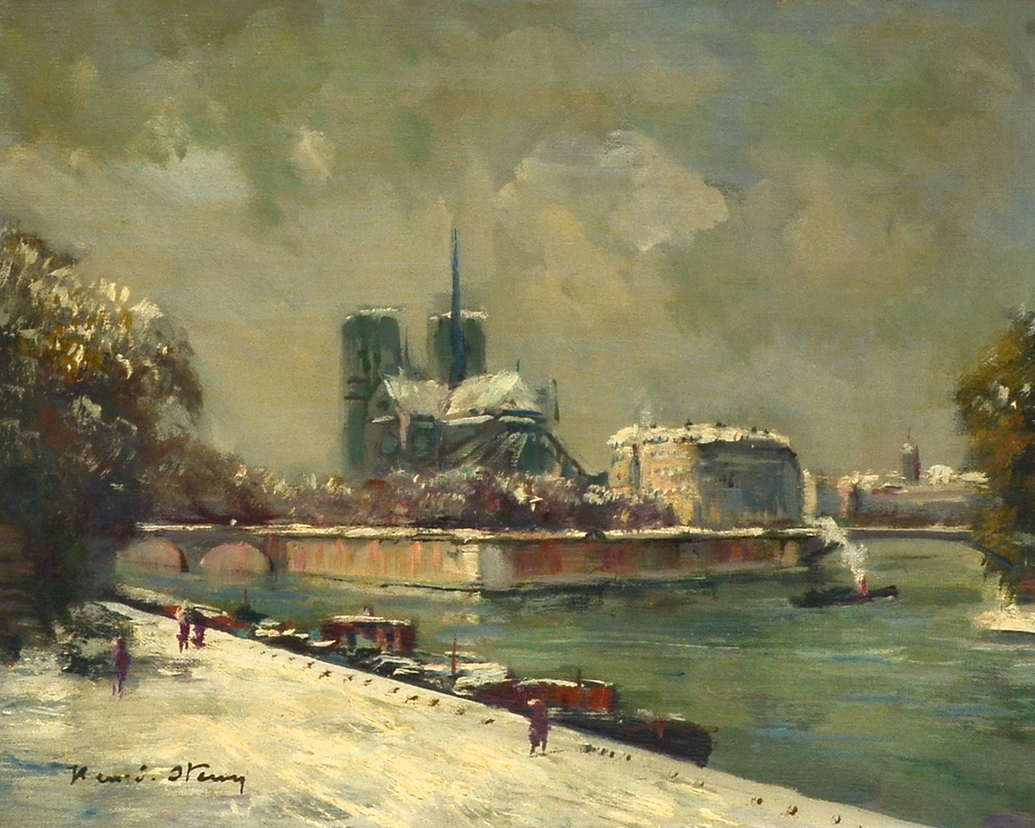 Appraisal: STENN Henri French - Notre Dame Paris in Winter Oil