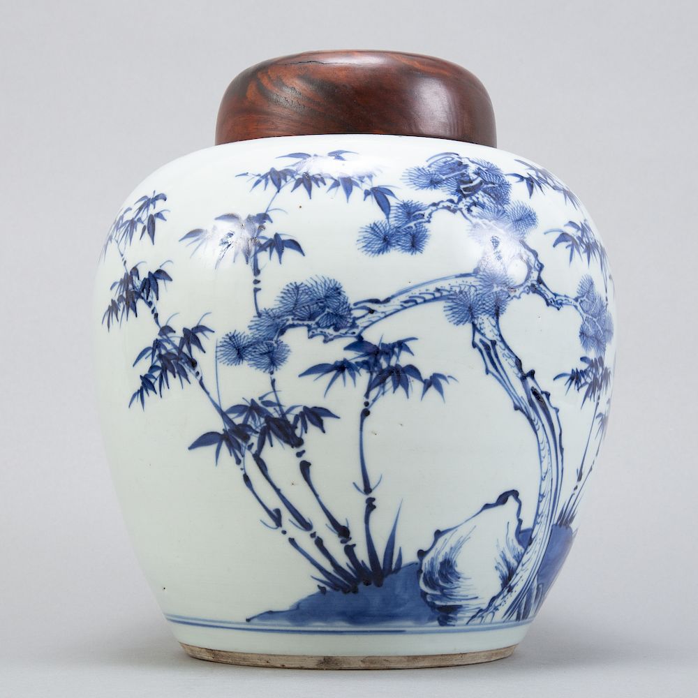 Appraisal: Chinese Kangxi Porcelain Blue White Ginger Jar An excellently decorated