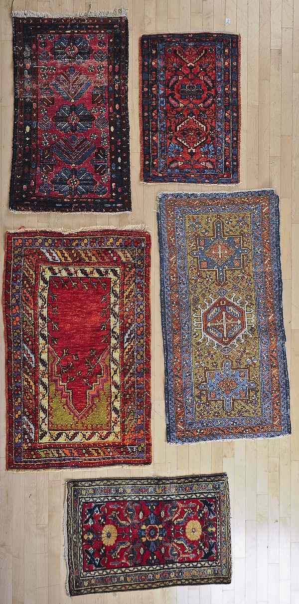 Appraisal: Five oriental mats early th c largest - ' x