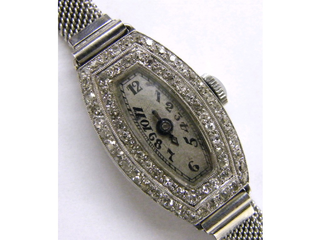 Appraisal: Period s platinum diamond set lady's cocktail watch the tonneau