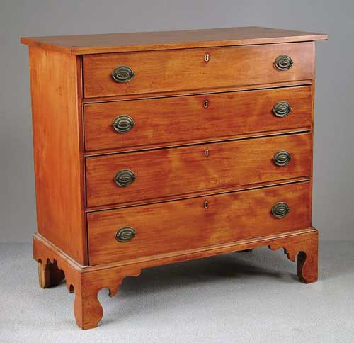 Appraisal: FOUR DRAWER BIRCH CHIPPENDALE CHEST Four graduated drawers each fitted