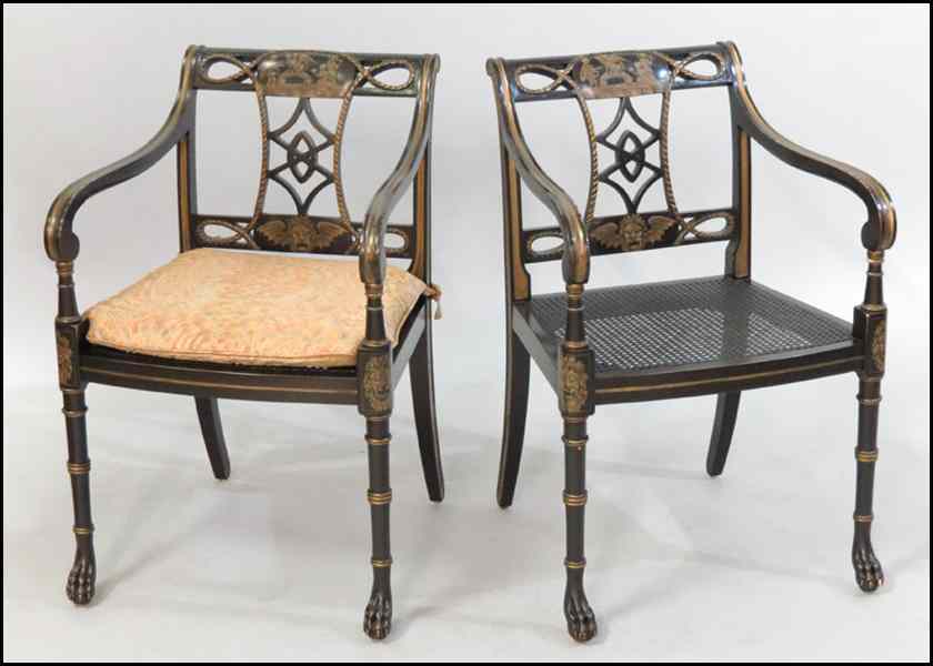 Appraisal: GROUP OF FOUR PAINTED ADAM STYLE OPEN ARMCHAIRS Back height