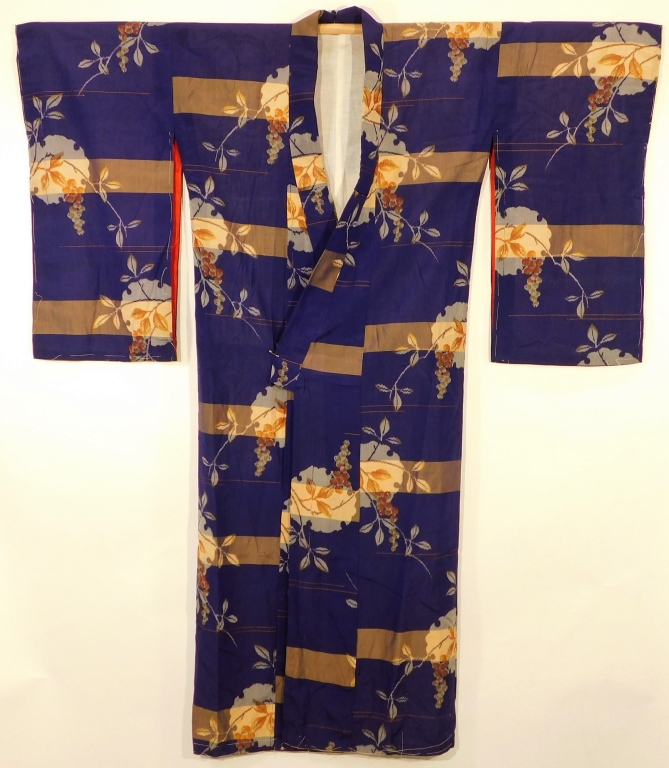 Appraisal: JAPANESE STRIPES AND FLOWERS FURISODE KIMONO Japan - th CenturyWoven