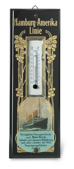 Appraisal: HAMBURG-AMERICAN LINE Deutschland Verre eglomise thermometer black background with gilt